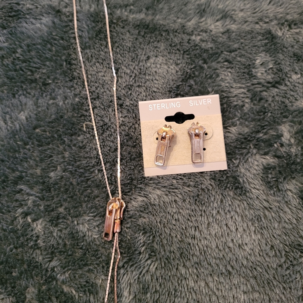 Y2K Zipper Necklace and Earring Set
